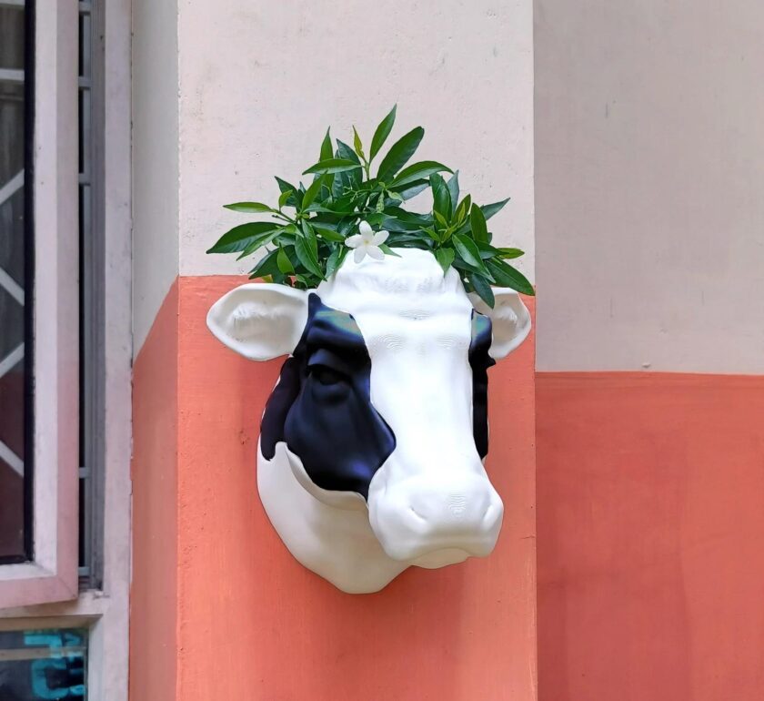 French cow planter wall mount farm and home decor, jersey cow head flower pot, flower vase - Image 5