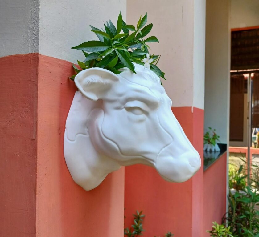 French cow planter wall mount farm and home decor, jersey cow head flower pot, flower vase - Image 2