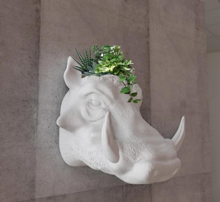 warthog head planter wall mount Faux taxidermy succulent pot wild hog head/Wild boar/3d printed, cactus, flower vase,boar/ curiosities - Image 4