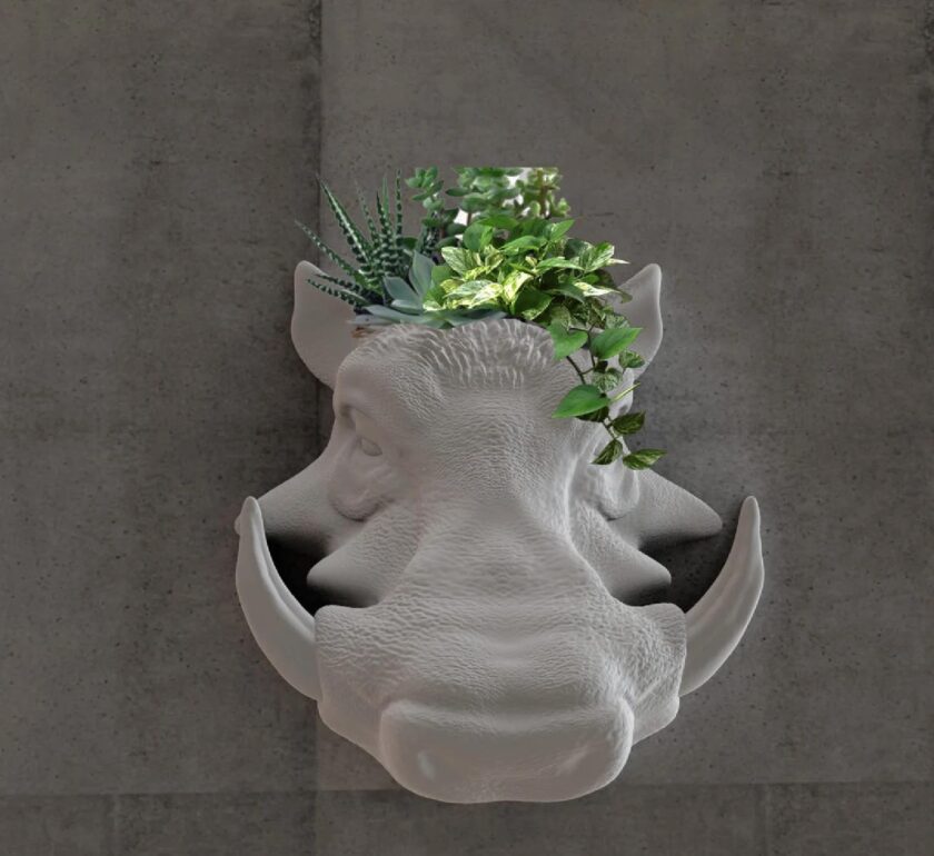 warthog head planter wall mount Faux taxidermy succulent pot wild hog head/Wild boar/3d printed, cactus, flower vase,boar/ curiosities - Image 3