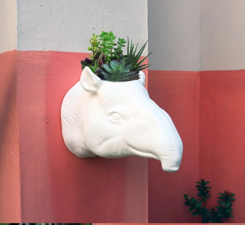 Tapir head planter wall mount, 3d jungle animal head , home and living,animal head wall mount outdoor and gardening, home decor, wall decor