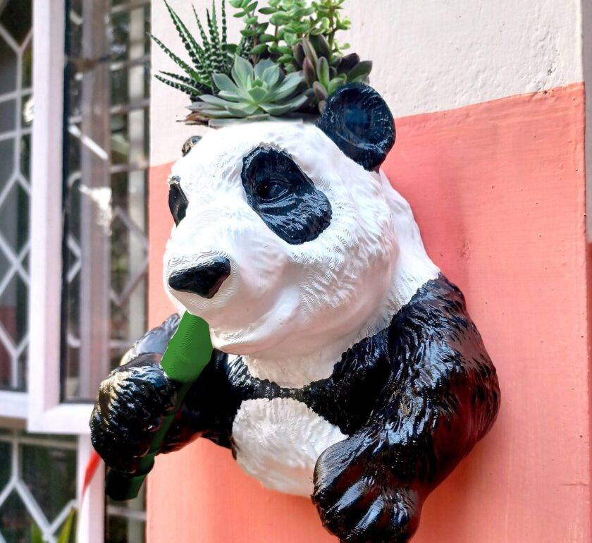 Panda head planter wall mount, black panda pot, bear head flower vase, white faux taxidermy, animal wall art, sculpture - Image 5