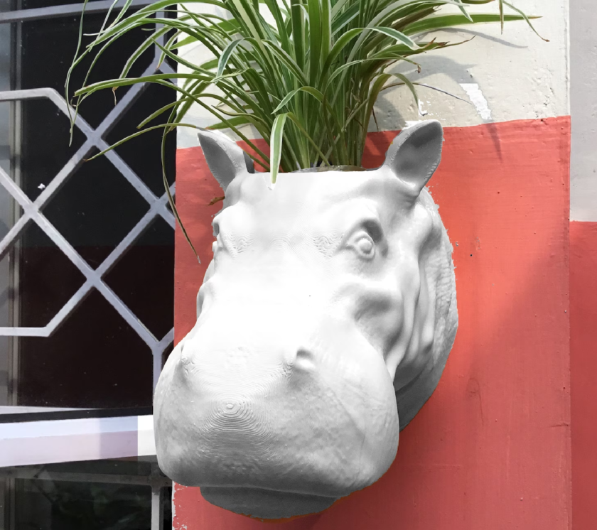 Hippo head handmade Planter, Hippopotamus mounted planter, home and living, outdoor and gardening, indoor planter, home decor, wall planter - Image 3